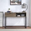 GlasFlength Desks Metal Frame Rustic Computer Desk Gaming Desk Home Office Desk with Two Drawers for Small Spaces, Brown, 42"*14"*30" - 3 of 4
