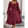 Coolmee Women Square Neck Long Sleeve Midi Dress Smaocked Waist Flowy Long Dress - 4 of 4