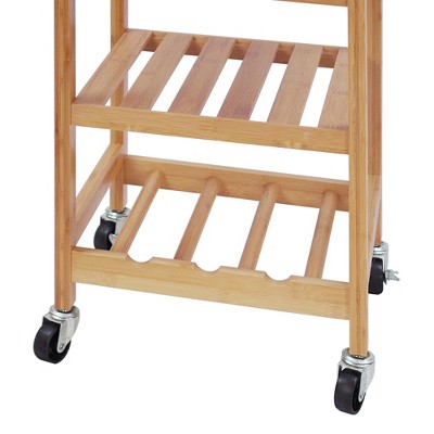 Compact Bamboo Kitchen Cart with Wine Rack and Storage