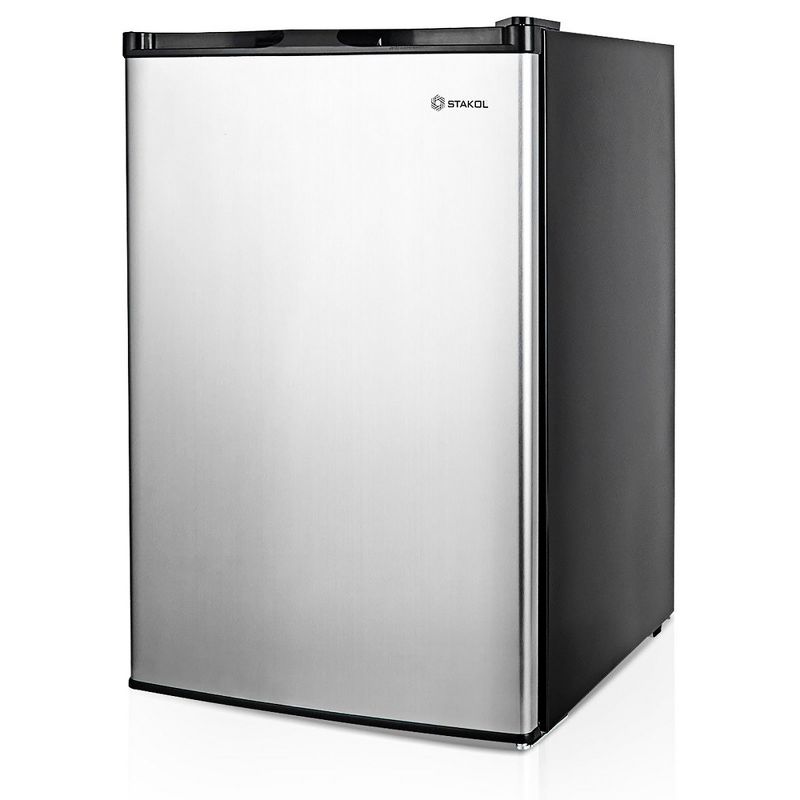 Compact Silver Stainless Steel Upright Freezer with Adjustable Shelves