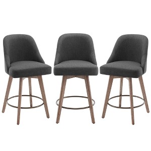Bekrvio 26" Counter Height Swivel Bar Stools Set of 1/2/3/4–Mid-Century Barstools with Backs, Linen Upholstered & Wood Legs, for Kitchen Island - 1 of 4