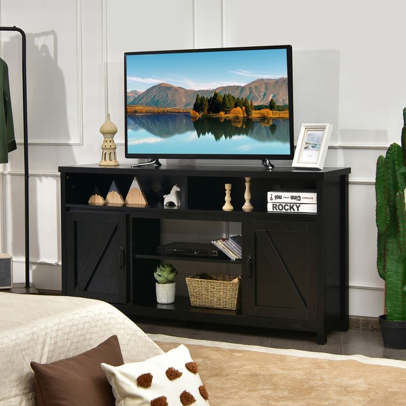 Costway 59'' TV Stand Media Center Console Cabinet w/ Barn Door for TV's 65'' Natural\Black\Coffee, 3 of 11