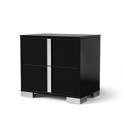 Royal Hampton Nightstand, Piano Black Wood with UV Finish, 2 Drawers, 24 Inch