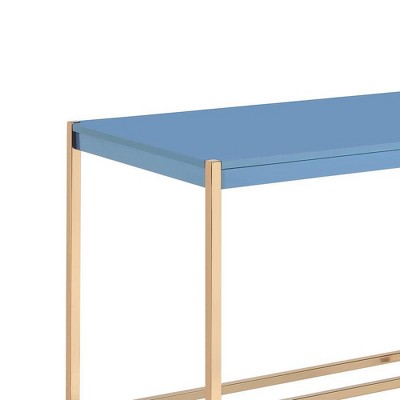 Navy Blue & Gold 45" Wood Writing Desk with USB & Drawer