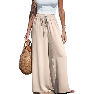 Women's Drawstring Wide - Leg Pants, Loose Casual High - Waisted Long Trousers for Daily Wear - 1 of 4