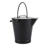 Minuteman International 12 Inch Diameter Powder Coated Steel Alloy Ash Bucket Pail with Handle and Cover for Clean and Easy Ash Removal, All Black