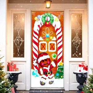 Joyfy Christmas GingerBread House Window Door Cover, Christmas Indoor Outdoor Decoration Holiday House Decoration 72" X 30" - 1 of 4