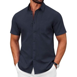 casual dress shirts mens J.VER Men's Solid Stretch Stain Resistant Short Sleeve Shirt Business Button Down Shirts Black Small : Clothing, Shoes & Jewelry the shirt’s inside is slightly brushed for an incredibly soft feel cllios Mens Casual Button Down