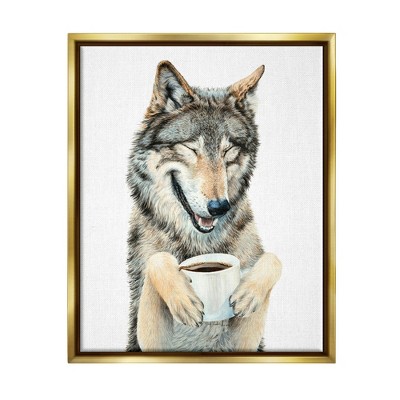 Stupell Industries Laughing Wolf with CoffeeFloater Canvas Wall Art