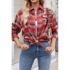 V For City Women's Casual Oversized Button Front Long Sleeve Plaid Shirts with Chest Pockets - 2 of 4