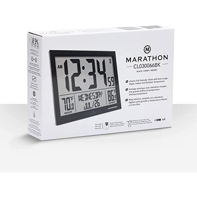 Marathon Black Atomic Digital Clock with Indoor/Outdoor Temperature