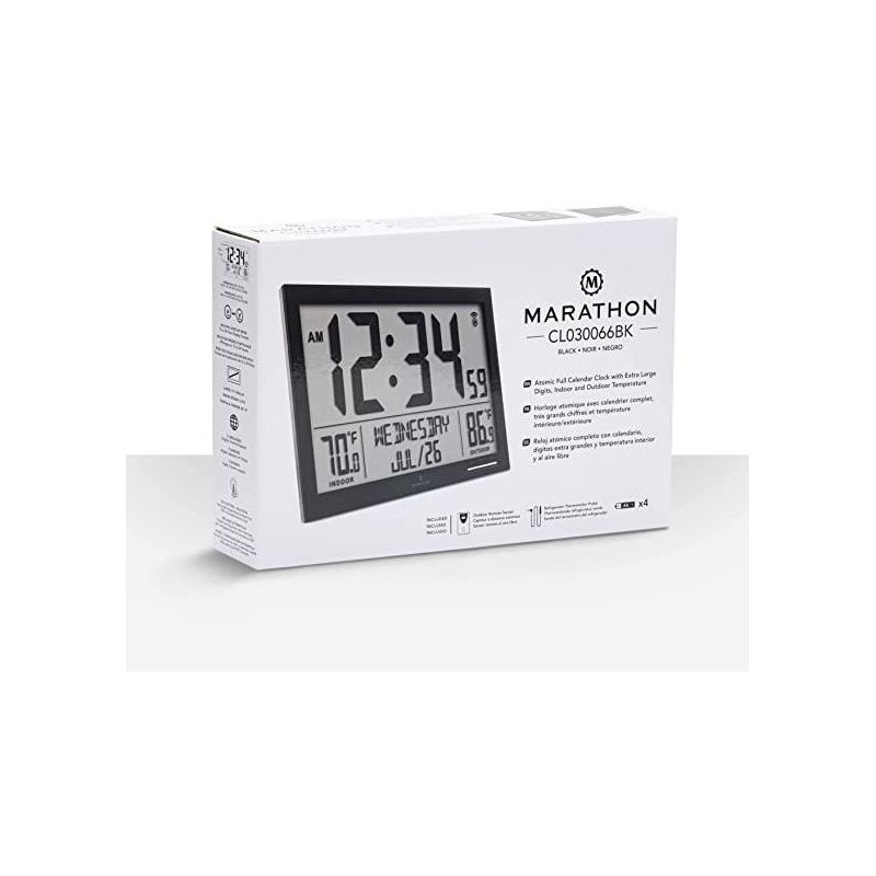 Marathon Atomic Full Calendar Large Digits Digital Clock Indoor And Outdoor Temperature, 4 of 8