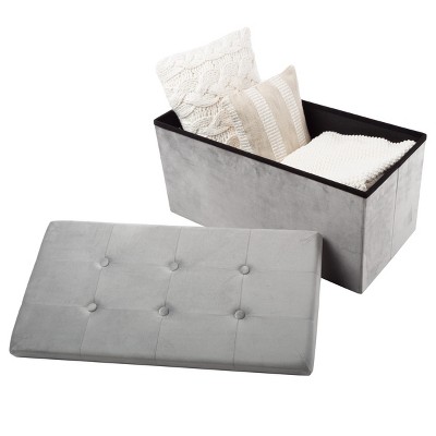 Gray Velvet Tufted Storage Ottoman Bench