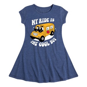 Girls' - Instant Message - Cool School Bus Fit & Flair Cap Sleeve Graphic Dress - 1 of 3