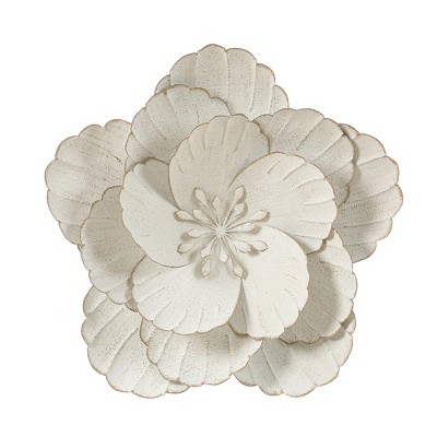 LuxenHome Distressed White Metal Flower 25.2-in H x 26.38-in W Wall Decor