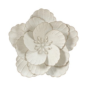 LuxenHome Distressed White Metal Flower 25.2-in H x 26.38-in W Wall Decor - 1 of 4