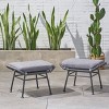 Gulches Faux Rattan Outdoor Patio Ottoman with Cushion (Set of 2),Gray - 2 of 4