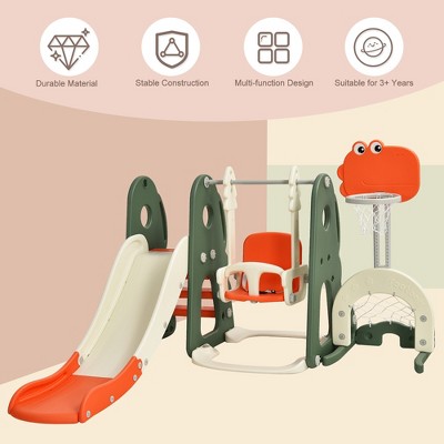 6-in-1 Orange and White Toddler Slide and Swing Set with Ball Games