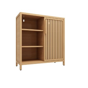 KTMBDW Bathroom Cabinet Freestanding, Bamboo Storage Cabinet Floor Cupboard with Door and 3 Shelf for Small Spaces, Bathroom, Hallway, Natural - 1 of 4