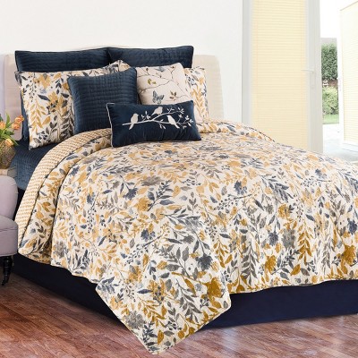 Blue and Yellow Reversible Cotton Twin Quilt Set