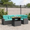 vidaXL 6 Piece Patio Sofa Set with Cushions Black Poly Rattan - Black Table + 1x Corner + 2x Middle - 2 of 4