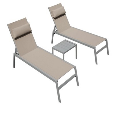 62.6 "Patio Chaise Lounge Set of 3, Aluminum Pool Lounge Chairs with Side Table