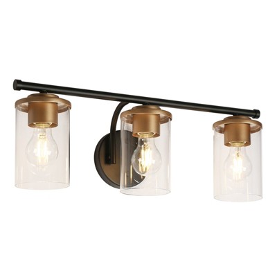 LNC Clytaemnestric 21.6-in 3-Lights Black and Gold Cylinder Modern/Contemporary Bathroom Vanity Lights
