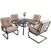 5pc Patio Dining Set with Square Table with Umbrella Hole & 4 Spring Motion Chairs with Cushions - Beige - Captiva Designs - image 2 of 4