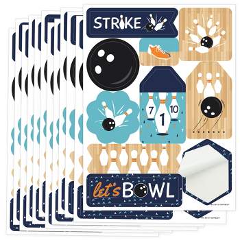 Big Dot of Happiness Strike Up the Fun - Bowling - Birthday or Baby Shower Party Favor Sticker Set - 12 Sheets - 120 Stickers