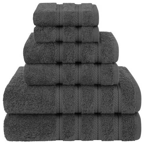 American Soft Linen 6 Piece Towel Set, 100% Cotton Towels for Bathroom,  Dorlion Collection, Grey