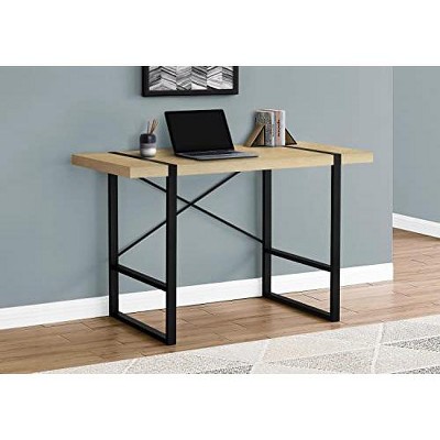 48" Light Wood and Black Metal Industrial Computer Desk