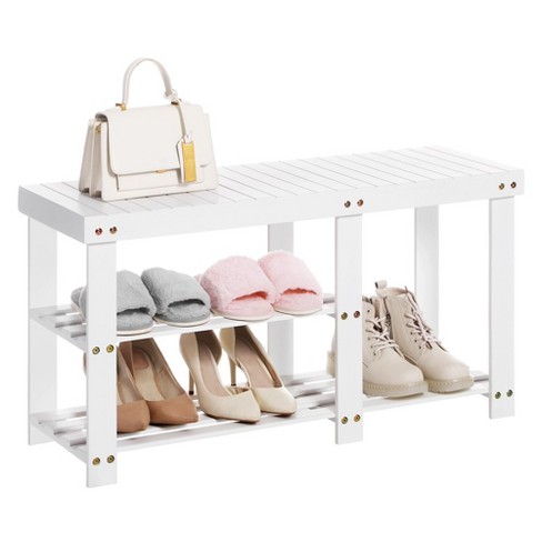 Shoe Rack 3 Tier White & Bamboo