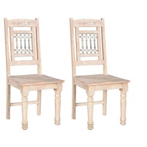 HomeRoots Set of Two White Wood Slat Back Dining Side Chairs - 1 of 4