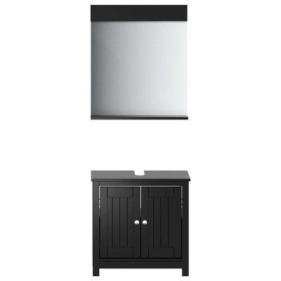 vidaXL Solid Pine Wood Bathroom Furniture Set- Berg Black Vanity Mirror and Storage Cabinet- Wall Mountable- Ideal for Placing Sink