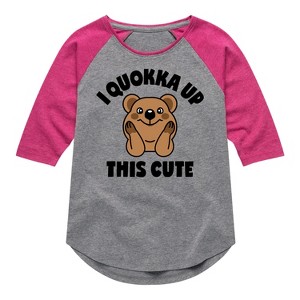 Girls' - Instant Message - I Quokka Up This Cute Shirt Tail Raglan Graphic T-shirt - 1 of 4