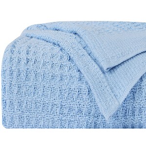 PiccoCasa 100% Cotton Soft Lightweight Knit Waffle Weave Knitted Blanket - 1 of 4
