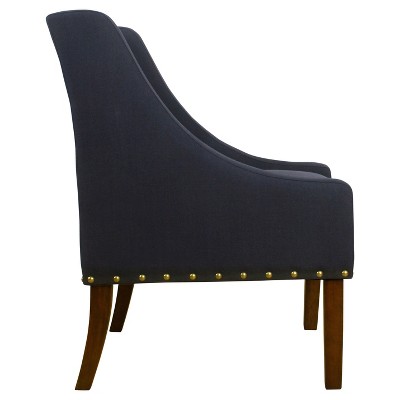 Deep Navy Modern Swoop Accent Chair with Nailhead Trim