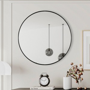 CAVINAS Round Bathroom Mirror,Modern Metal Frame Vanity Mirror,Wall Mirror with Anti-Fog Coating,Bathroom and Living Room Decor,Black(5 sizes) - 1 of 4