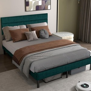 Okak All Size Modern Platform Bed with Upholstered Headboard & Wood Slatted Frame,Master Bedroom Bed Frame No Box Spring - 1 of 4