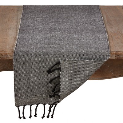 Gray Cotton Table Runner with Tassel Fringe