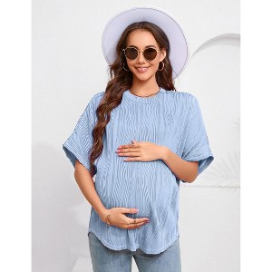Women's Maternity Shirts Casual Breathable Loose Textured Raglan Short Sleeve Shirt Crew Neck Spring Summer Pregnancy Tops - 1 of 4