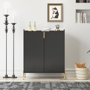 Airsurfer Modern Wine Cabinet with 12-Bottle Rack and Glass Holder, Bar Storage Cabinet with Doors for Dining Room or Living Room - 1 of 4