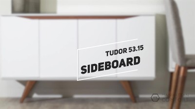 White Matte and Maple Cream Mid-Century Sideboard