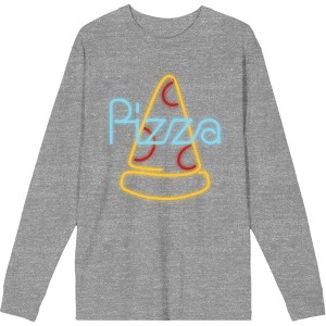 My Pizza Day Neon Pepperoni Pizza Slice Crew Neck Long Sleeve Heather Gray Adult Tee - 1 of 2