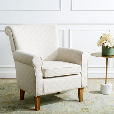 Hazina Beige Flower Pattern Club Chair with Wood Legs
