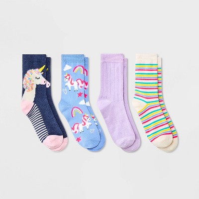 Girls' 4pk Fashion Crew Unicorn Socks - Cat & Jack™ Blue Denim