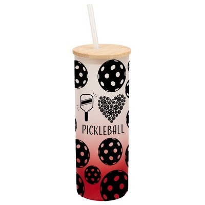 Elanze Designs I Love Pickleball Heart Paddle Ball Sport Wrap-Around Design 25 Ounce Frosted Gradient Glass On-The-Go Coffee Travel Skinny Tumbler Mug