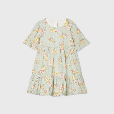 target green dress with flowers