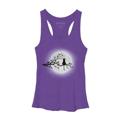 Women's Design By Humans The Cat and The Moon By Maryedenoa Racerback Tank Top