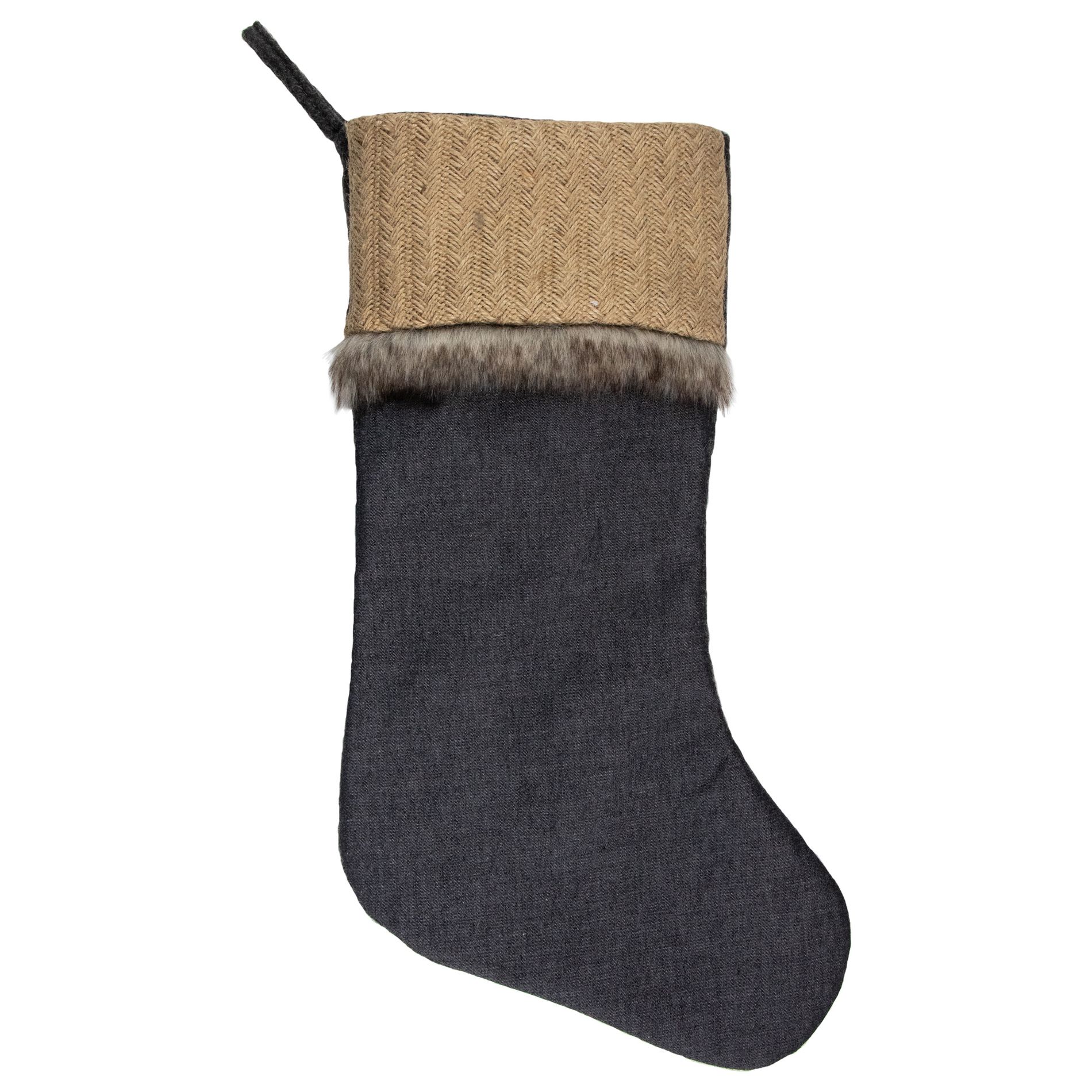 Northlight Burlap and Chambray Christmas Stocking - 20"